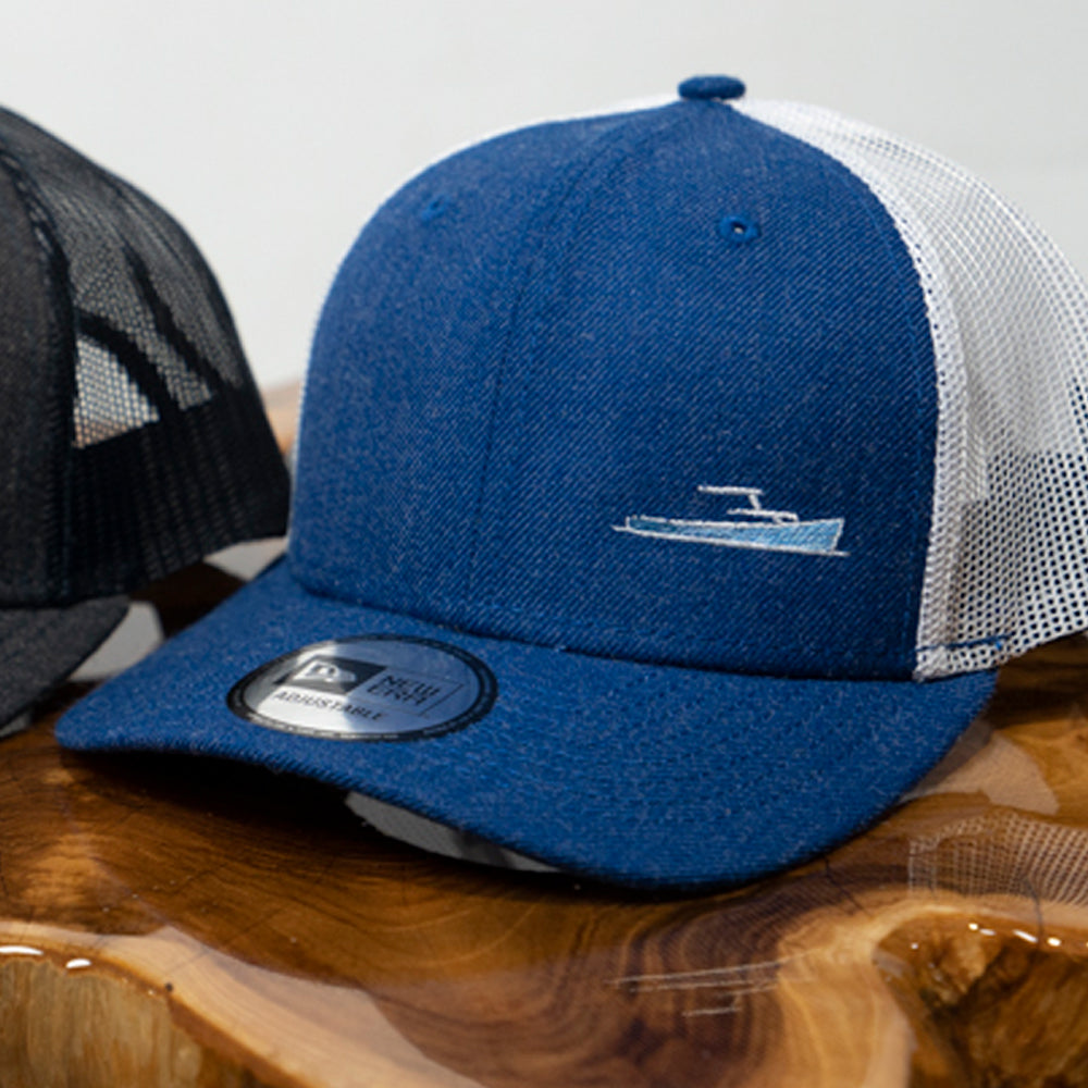 TotalBoat Snapback Trucker Cap Heather Royal/White with Small Logo