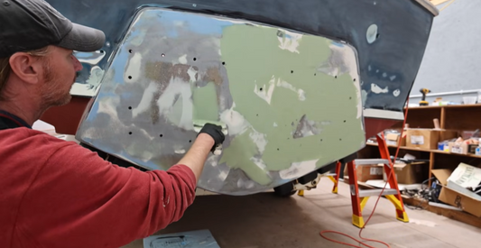 Fairing the Transom on a Bertram 25 with Andy from Boatworks Today